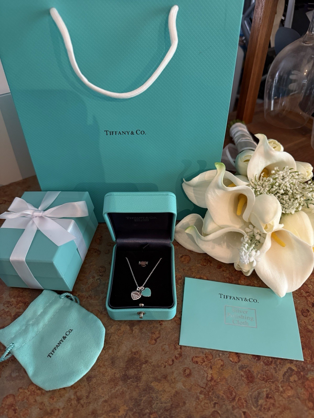 Tiffany & Co. Blue Double Mini Heart Tag Pendant Necklace ( 18” chain )