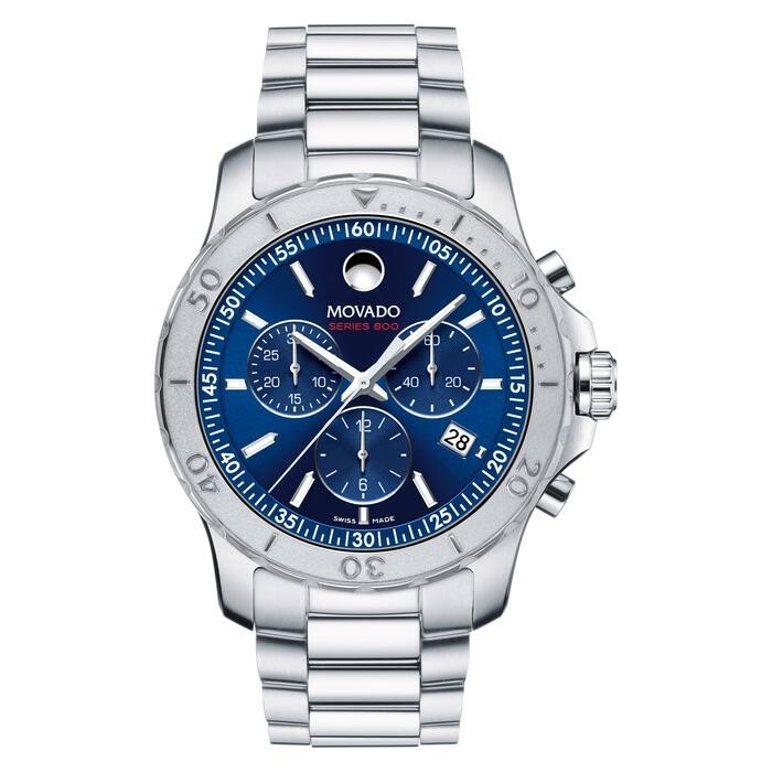 Movado Series 800 Blue Dial Silver Bezel SS Chronograph Watch – Model # 2600151