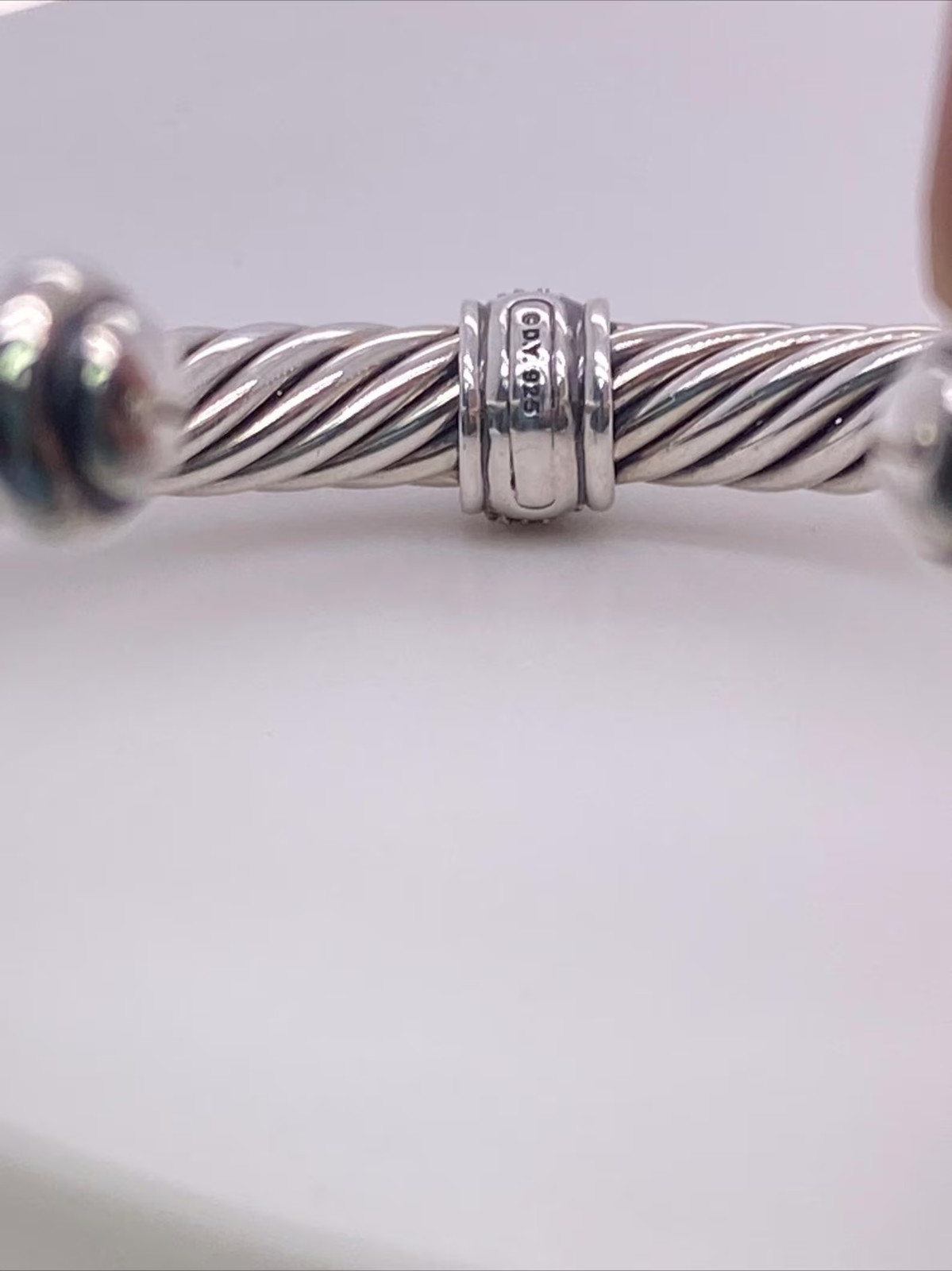 David Yurman 925 Sterling Silver 7mm Pave Black Diamond Bracelet Medium