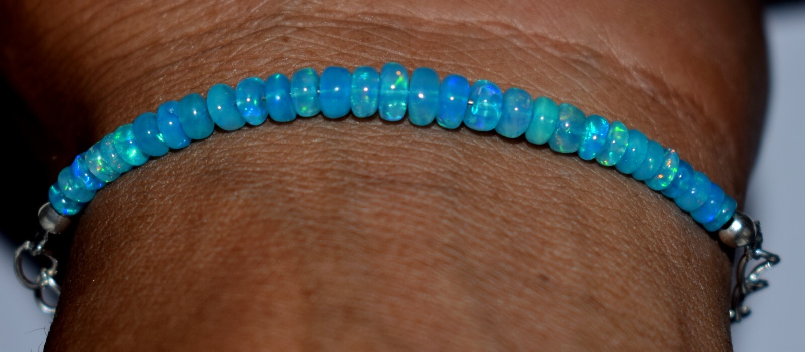 Solid 925 Sterling Silver Natural Ethiopian Opal Gemstone Beads 7″Bracelet F1930