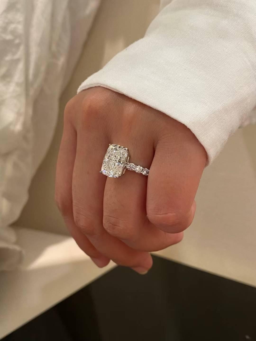 5ct Cushion moissanite Solid White Traditional Engagement Ring 14k white gold FN
