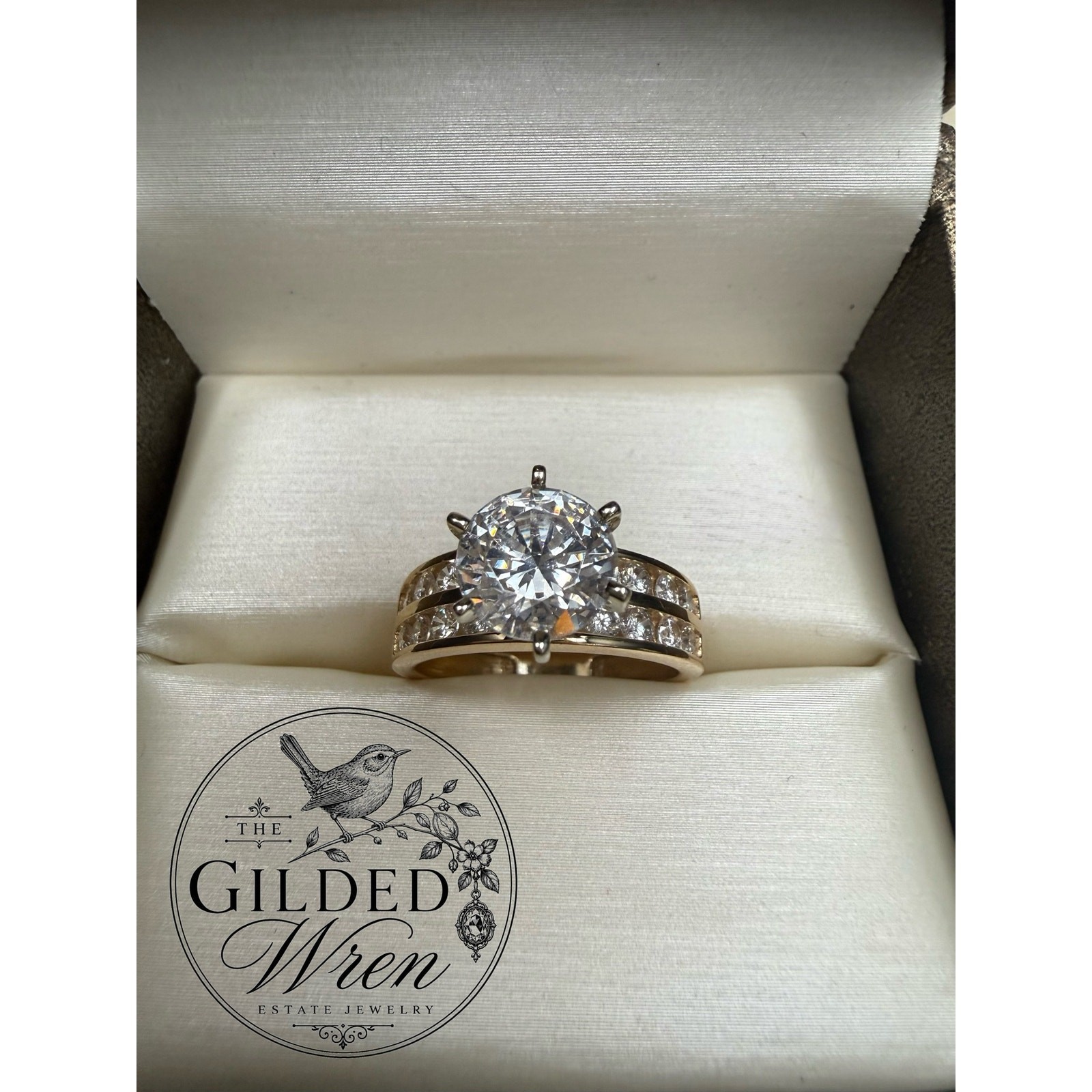 14K Gold Diamonique Simulated Diamond Engagement Ring Vintage 2 Ct Solitaire