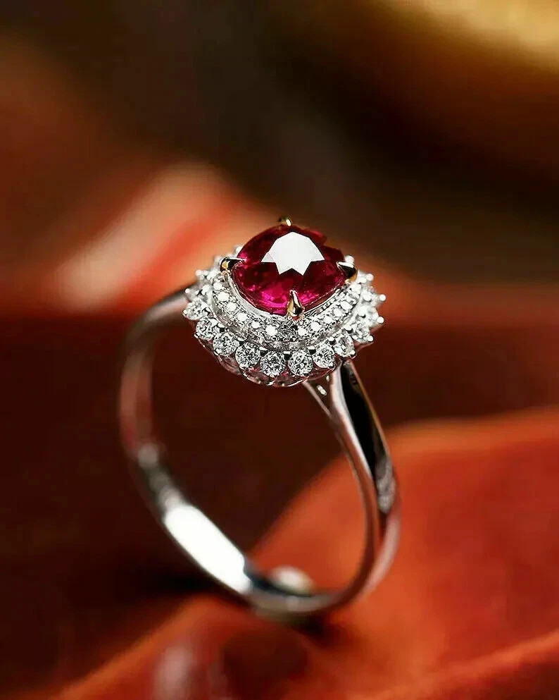 4.00 Ct Oval Cut Natural Ruby Diamond Engagement Ring 14K Solid White Gold 6