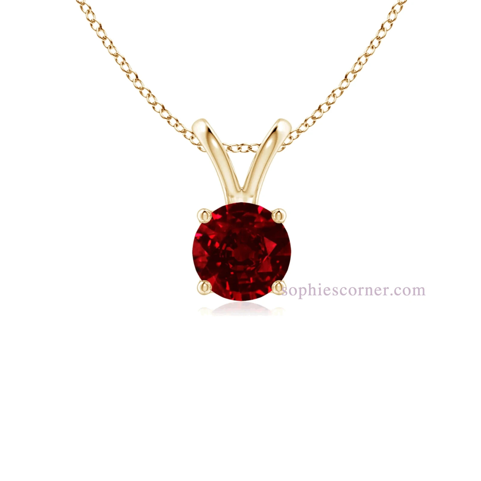 1.25 ct. Genuine Ruby Solitaire Pendant Necklace – Yellow Gold plated Silver