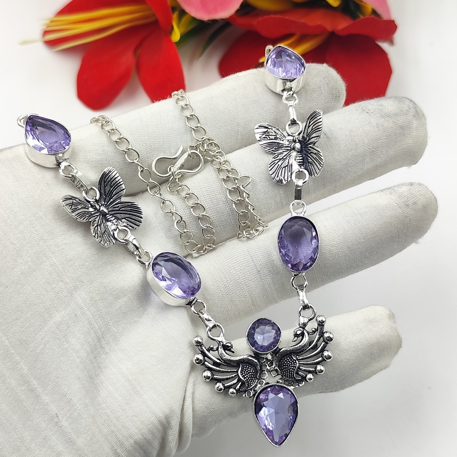 Alexandrite Gemstone Handmade 925 Sterling Silver Jewelry Necklace Sz-17-18″