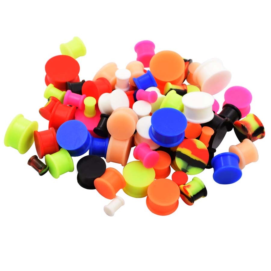 Pair Solid Silicone Ear Gauges Glow in The Dark Ear Plugs Double Flared 2g-3/4″