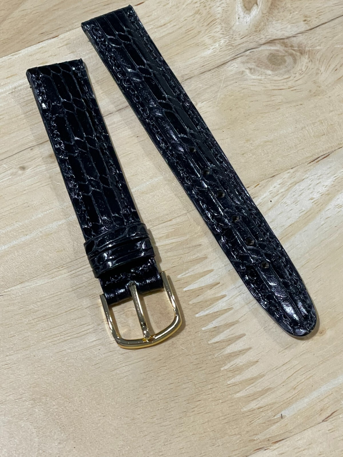 Seiko 17MM black calfskin croco emboss watchband strap