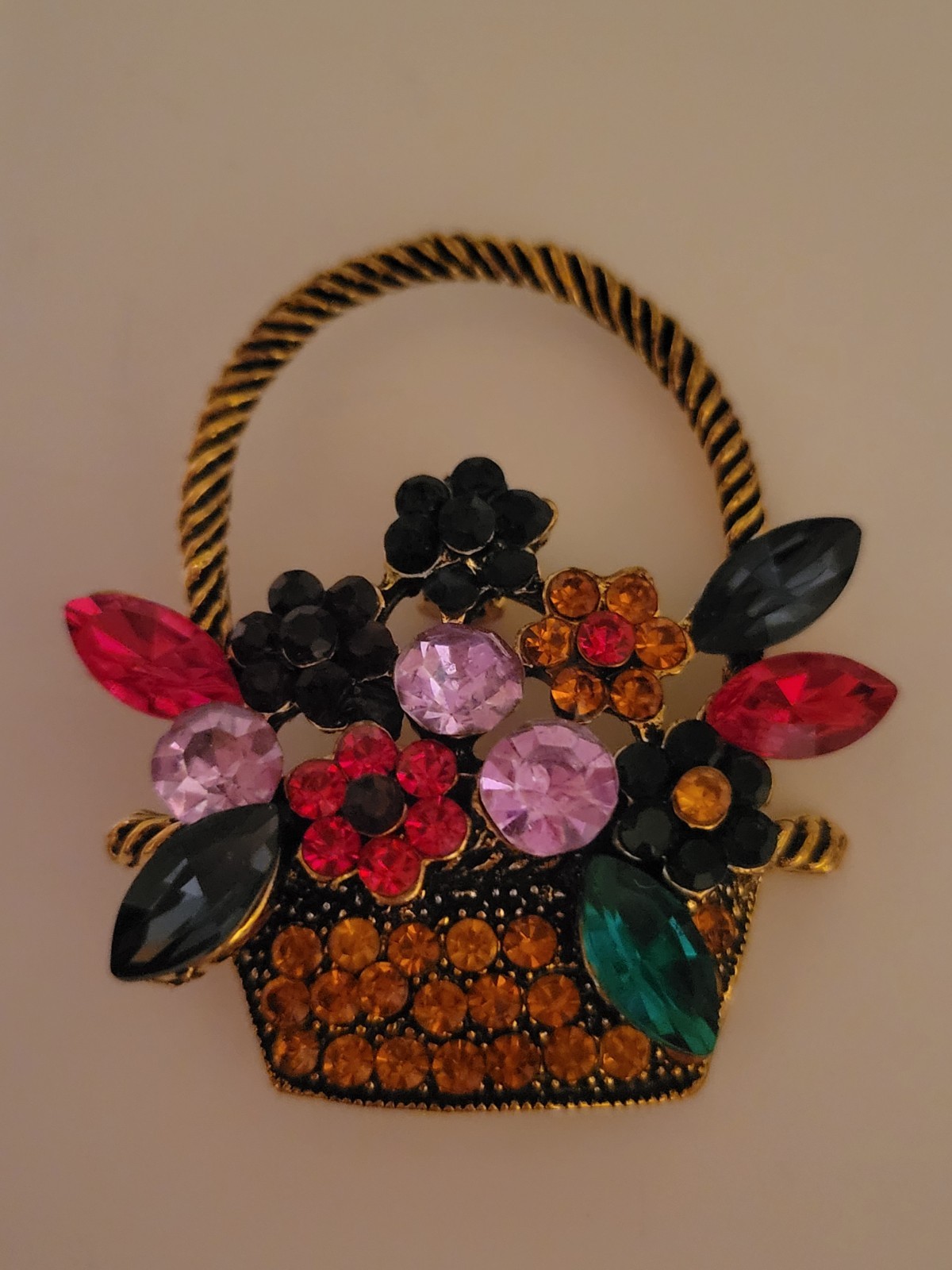 Christmas Multicolor Rhinestone Flower Holiday Basket Bouquet Brooch CA E341-7