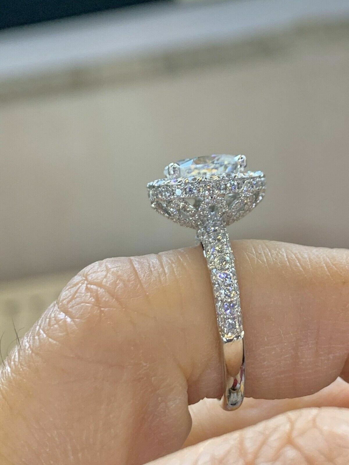 Delicate 2Ct Lab Created Diamond Halo Engagement Ring 14K White Gold Finish
