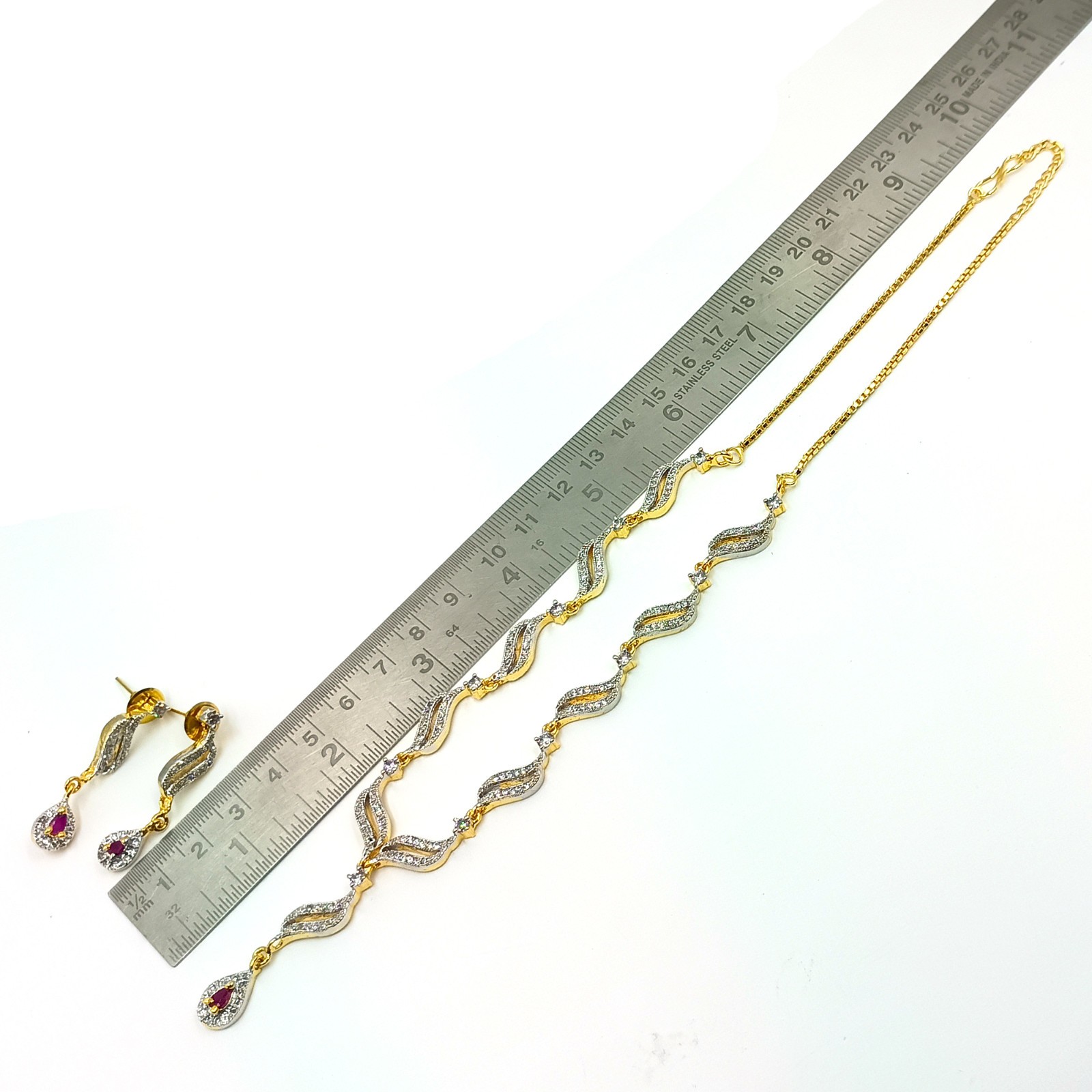 Indian Ethnic 22k Gold Plated Ruby CZ Diamond Bridal Choker Necklace Set
