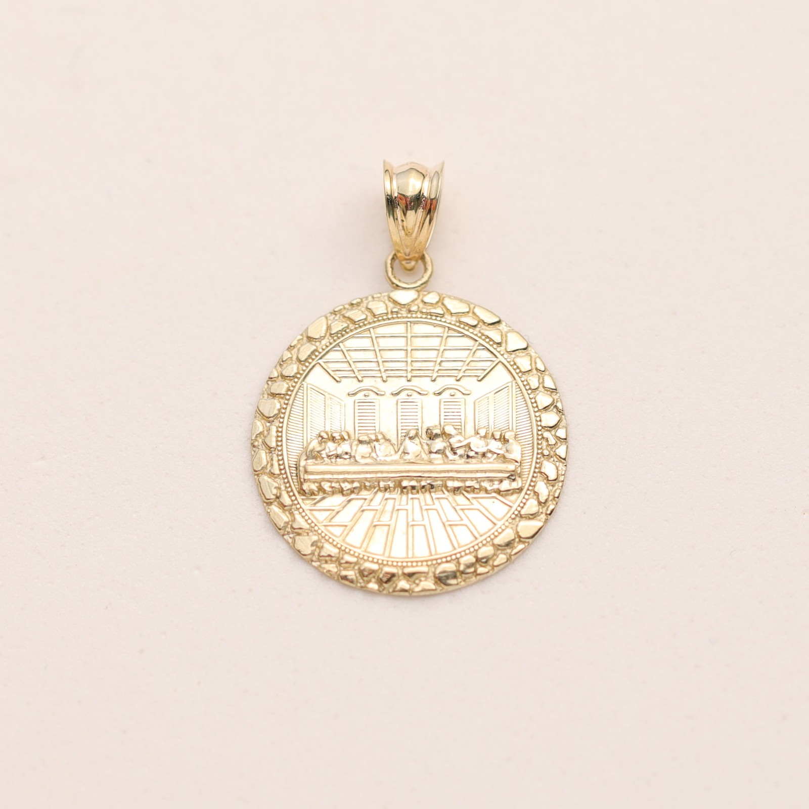 Solid 10K Gold 1 1/4″ Nugget Last Supper Pendant Yellow Gold