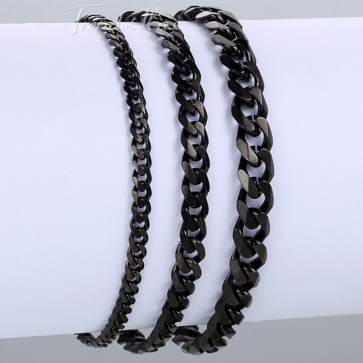 3/5/7mm Black Stainless Steel Cuban Curb BRACELET Men Women Chain 7-10inch
