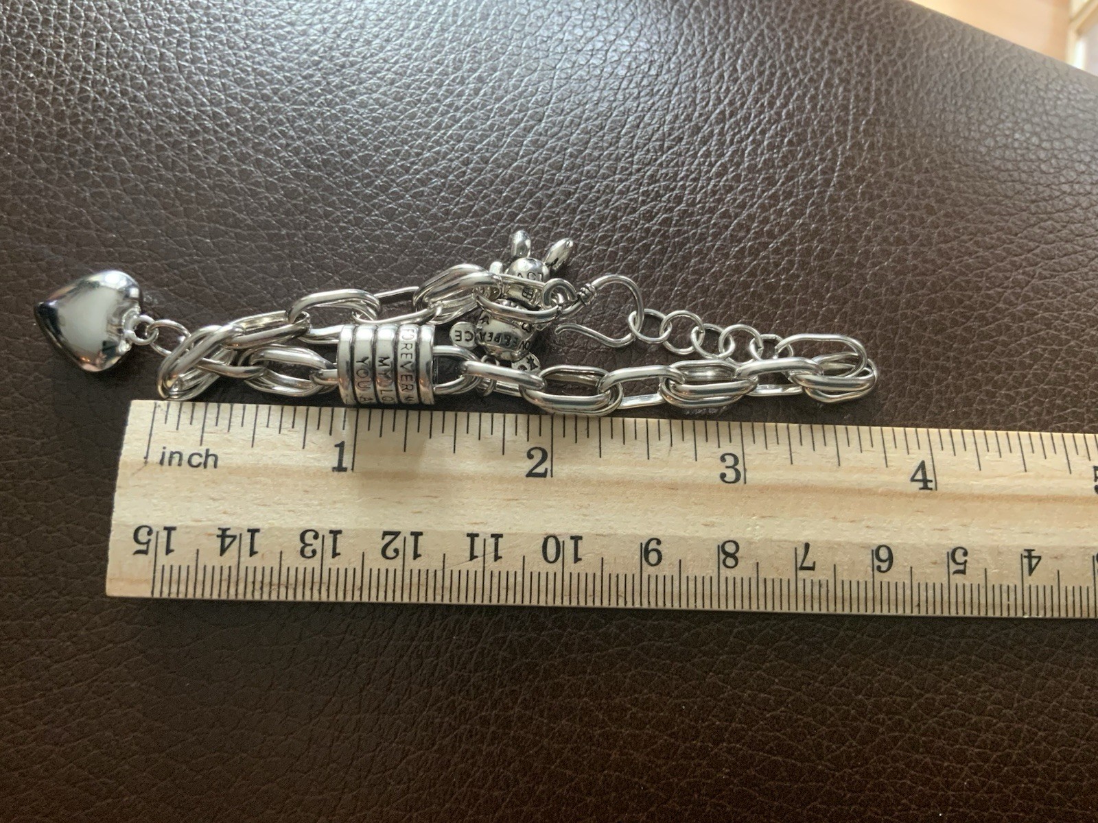 Silver Teddy Bear Heart Charm Bracelet Y2K Tous STYLE Boho Chain Love Peace VTG