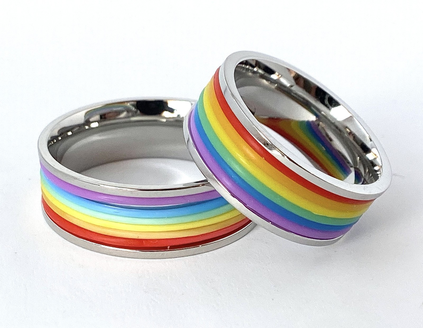 Stainless Steel Rainbow Rubber Striped Band Ring Size 7,8,9,10,11,12 (FL242)