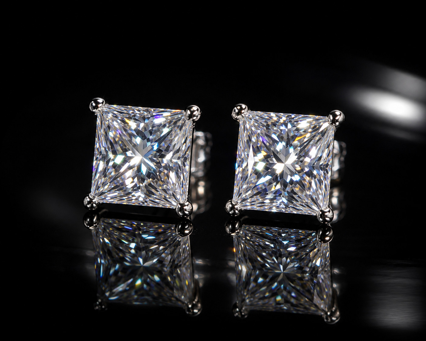 Princess Cut Solitaire Stud Earrings 925 Sterling Silver Push Back CZ Gift