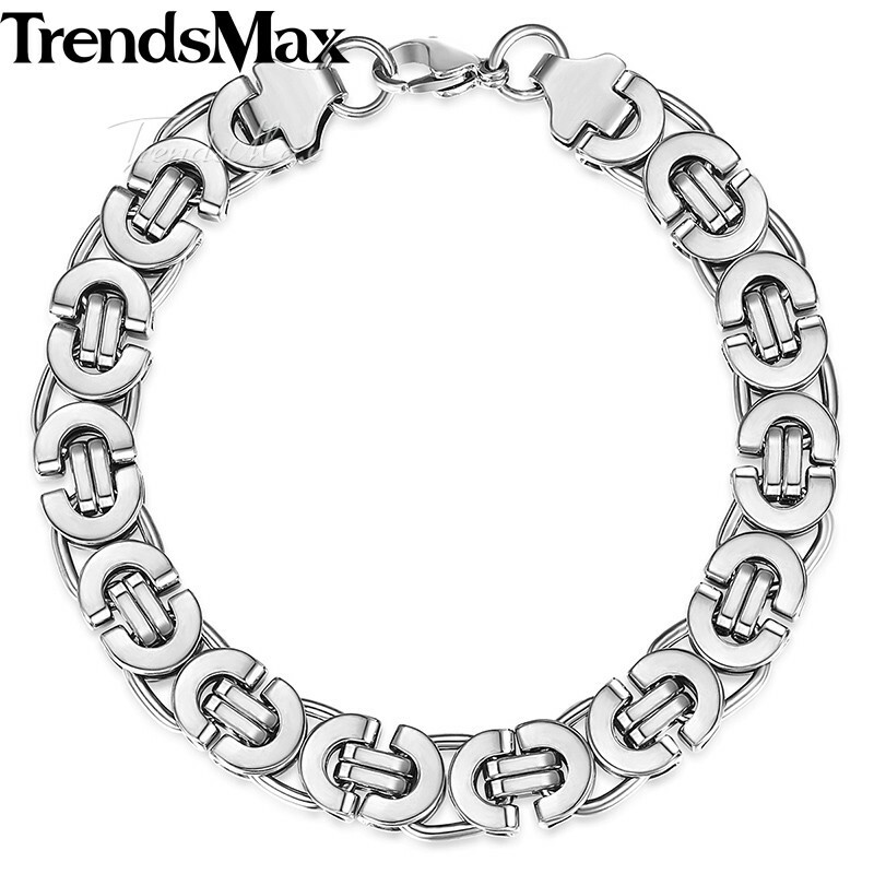 11mm Men’s Silver Flat Byzantine Chain Necklace Bracelet Set Stainless Steel