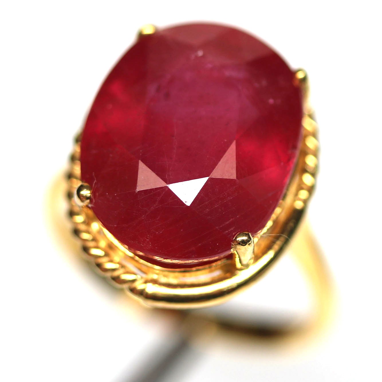 Handmade 925 Sterling Silver 12 x 15 mm. Red Ruby Ring Size 6.5 18K Gold Plated