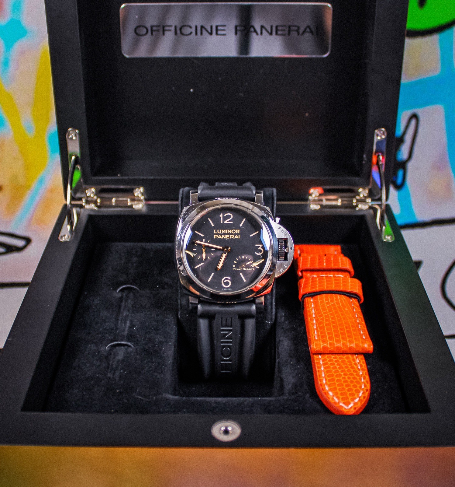 Panerai Luminor 3 Days Men’s Black Rubber Strap @ Lizard Strap Watch – PAM00423