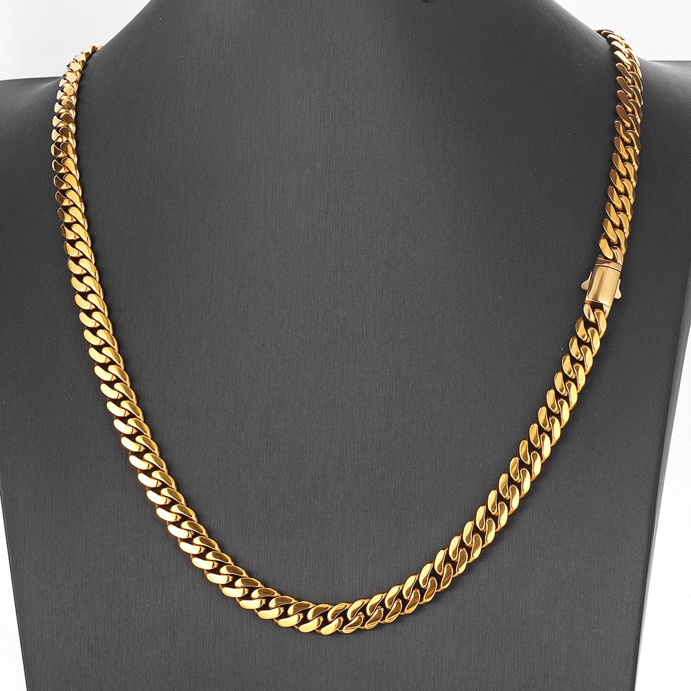 6-14mm Mens Miami Curb Chain 18k Gold Tone Stainless Steel Necklace High Quality