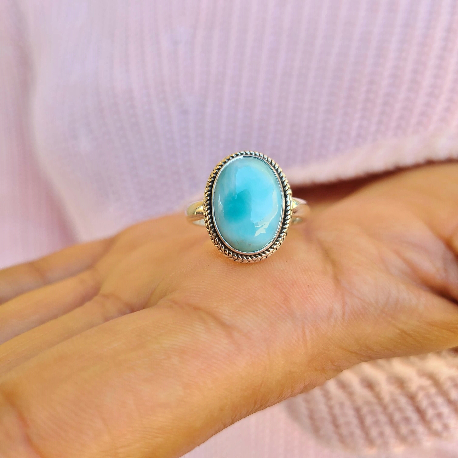Genuine Larimar Ring 925 Sterling Silver Statement Ring Hand Made Ships From USA