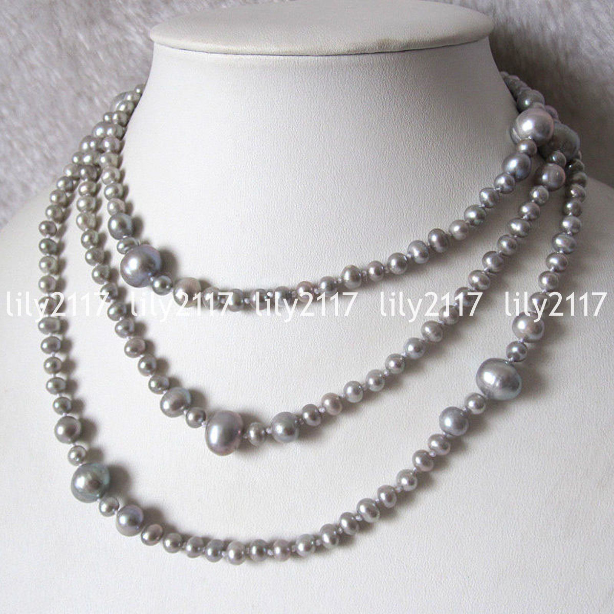 Natural 6-12mm Akoya Gray White Black Freshwater Culture Pearl Necklace 28-100”