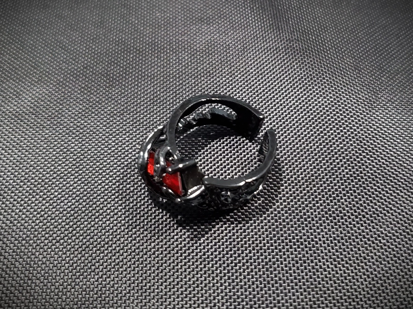 Goth Vampire Sexy style Black Cuff Ring w/ Blood Red Solitaire – Adjustable Sz 7