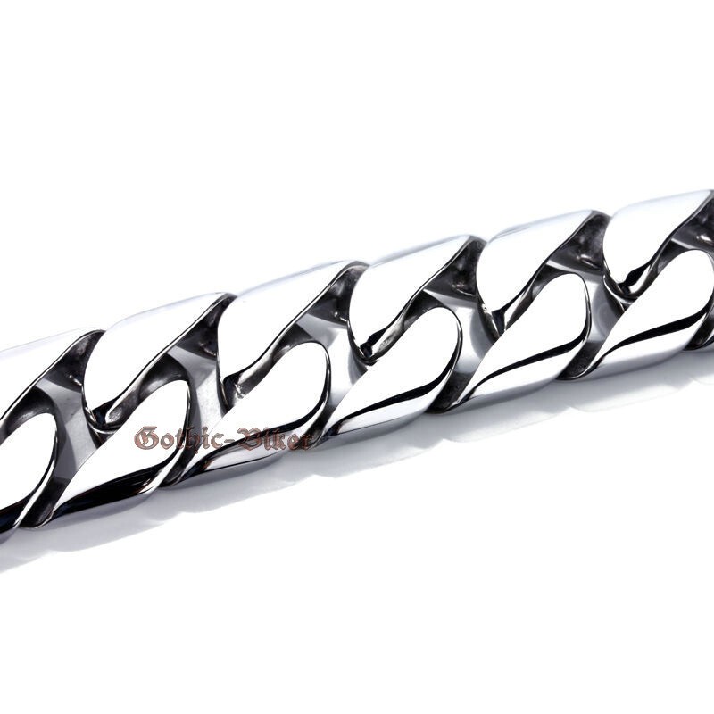 Heavy Mens Silver Curb Cuban Link Bracelet Stainless Steel Chain 20mm Polish