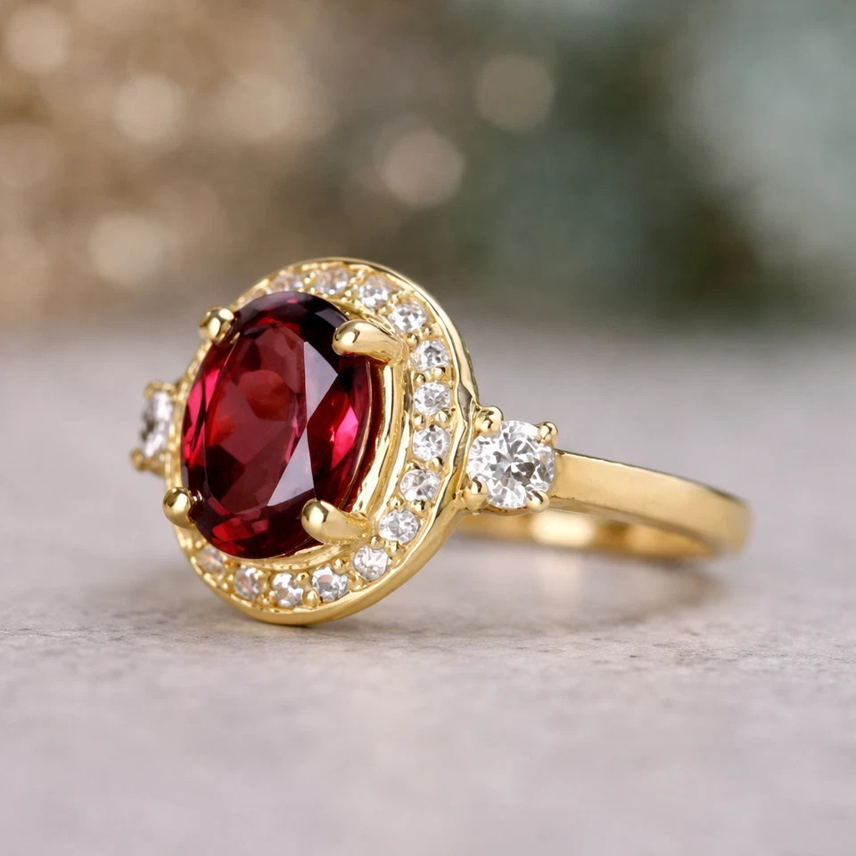 2.76 Ct Oval Cut Natural Ruby Diamond Wedding Ring 14K Yellow Gold