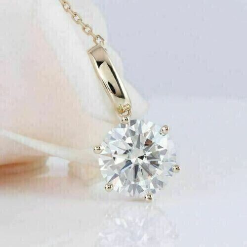3 Ct Round Lab-Created Diamond Solitaire Pendant Chain 14k Yellow Gold Finish