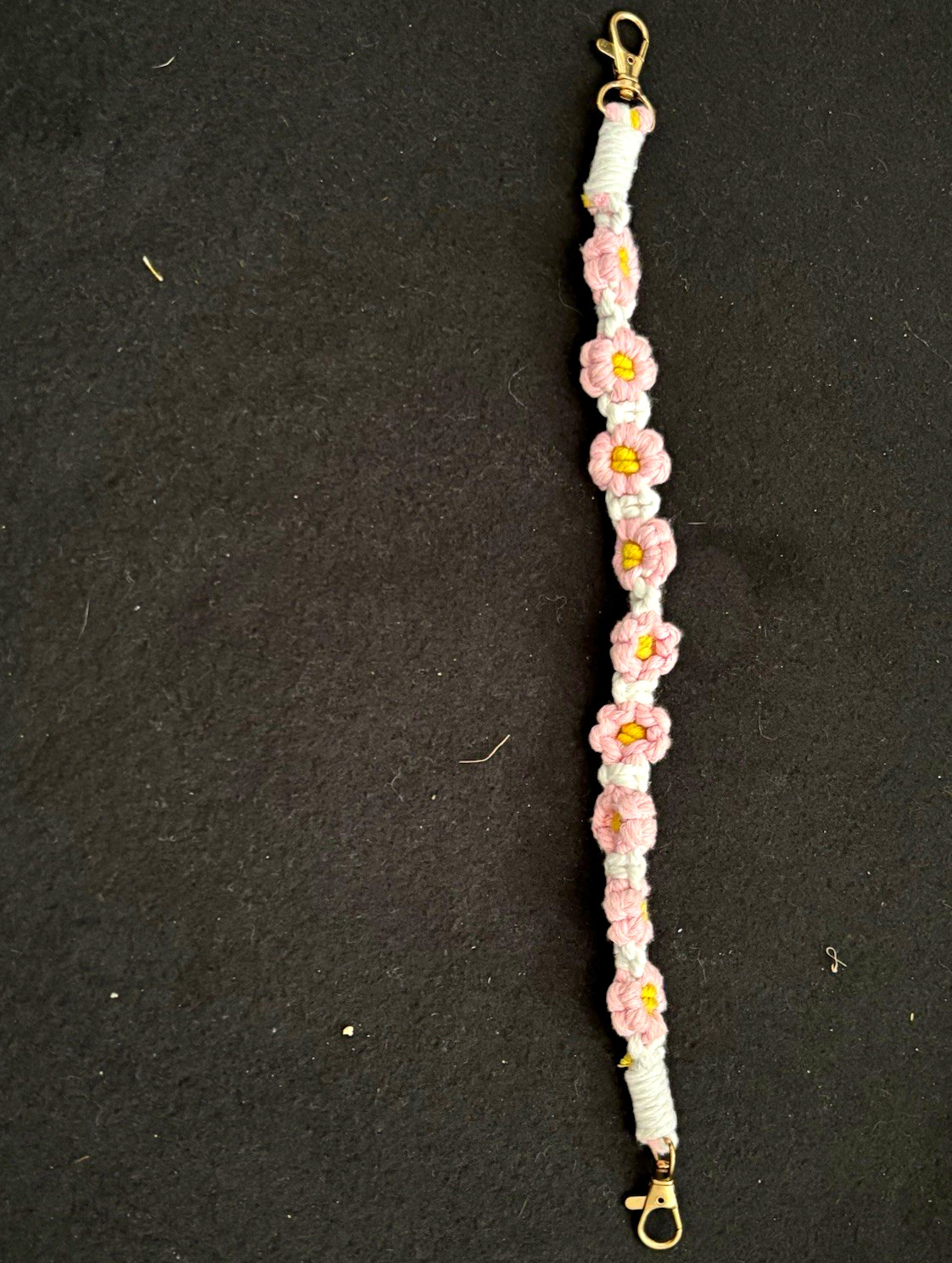 Pink & White Flower Cord Beaded Bracelet w/ Lobster Clasp, Unisex Adults