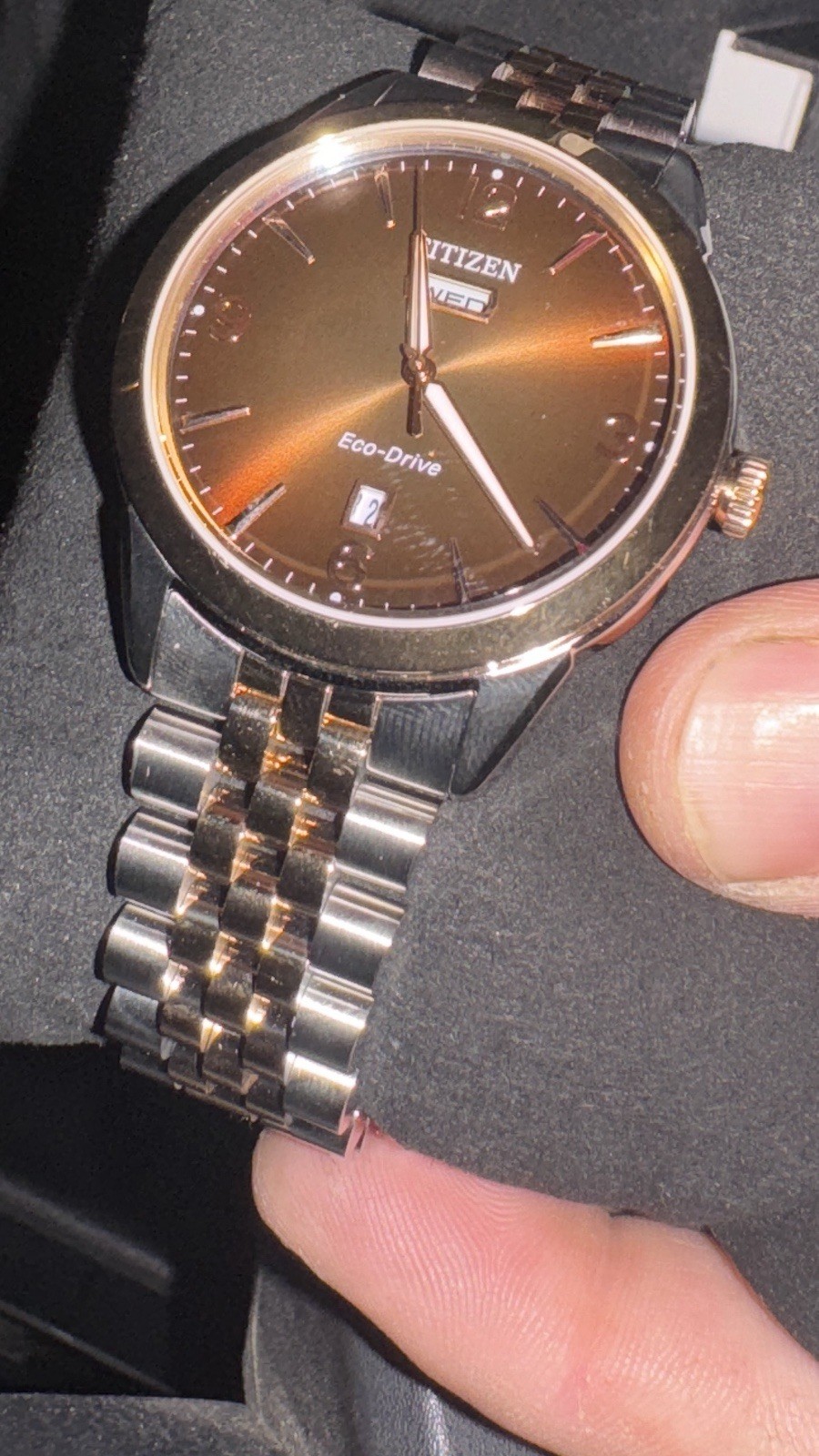 Citizen Rolan Eco-Drive Brown Dial Two Tone Steel Men’s Watch AW0156-57X