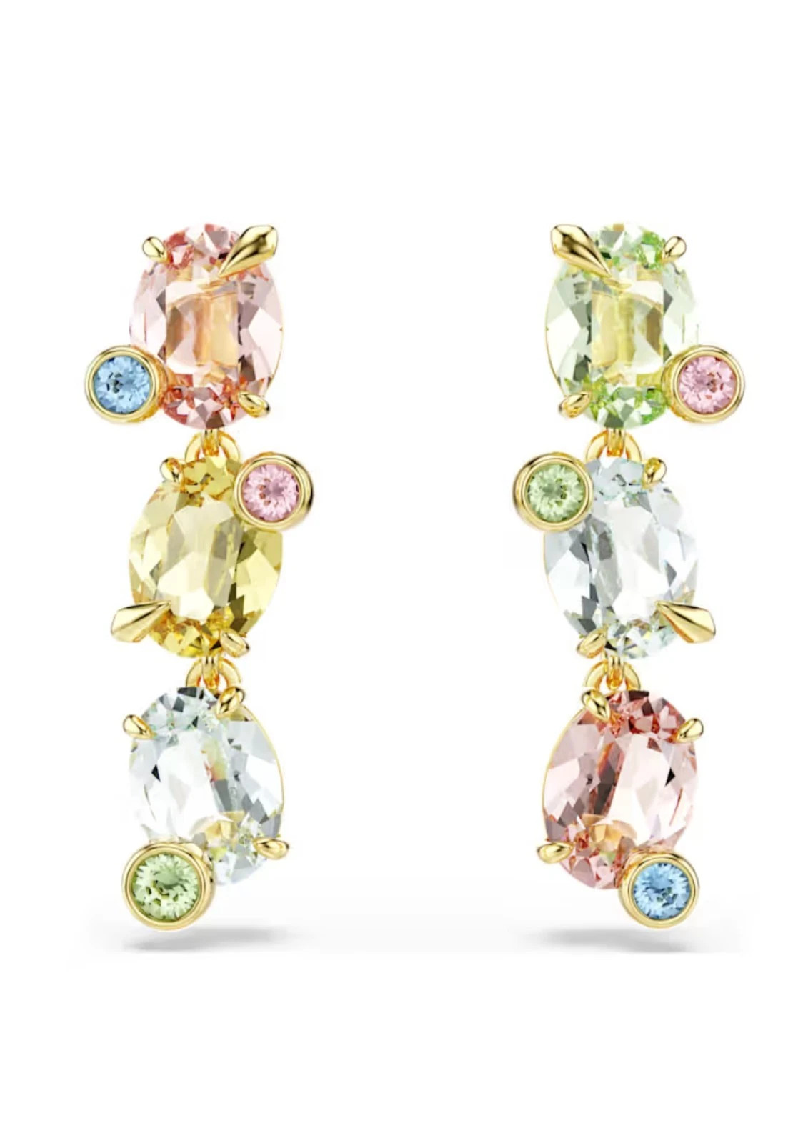 NWT Swarovski Gema Multicolor Mixed Tiered Drop Earrings Gold Tone 5714815