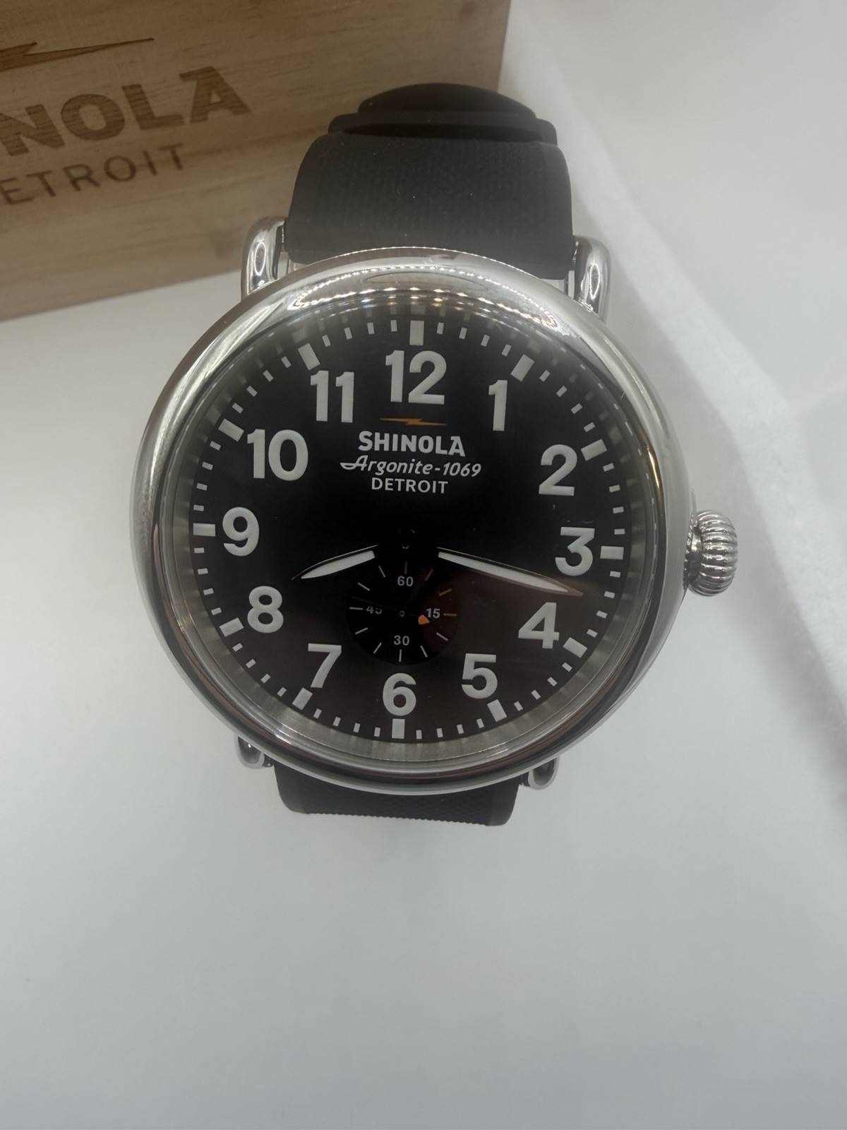 Shinola Argonite-1069 Detroit 47mm Black Dial Quartz Arabic Watch and Box