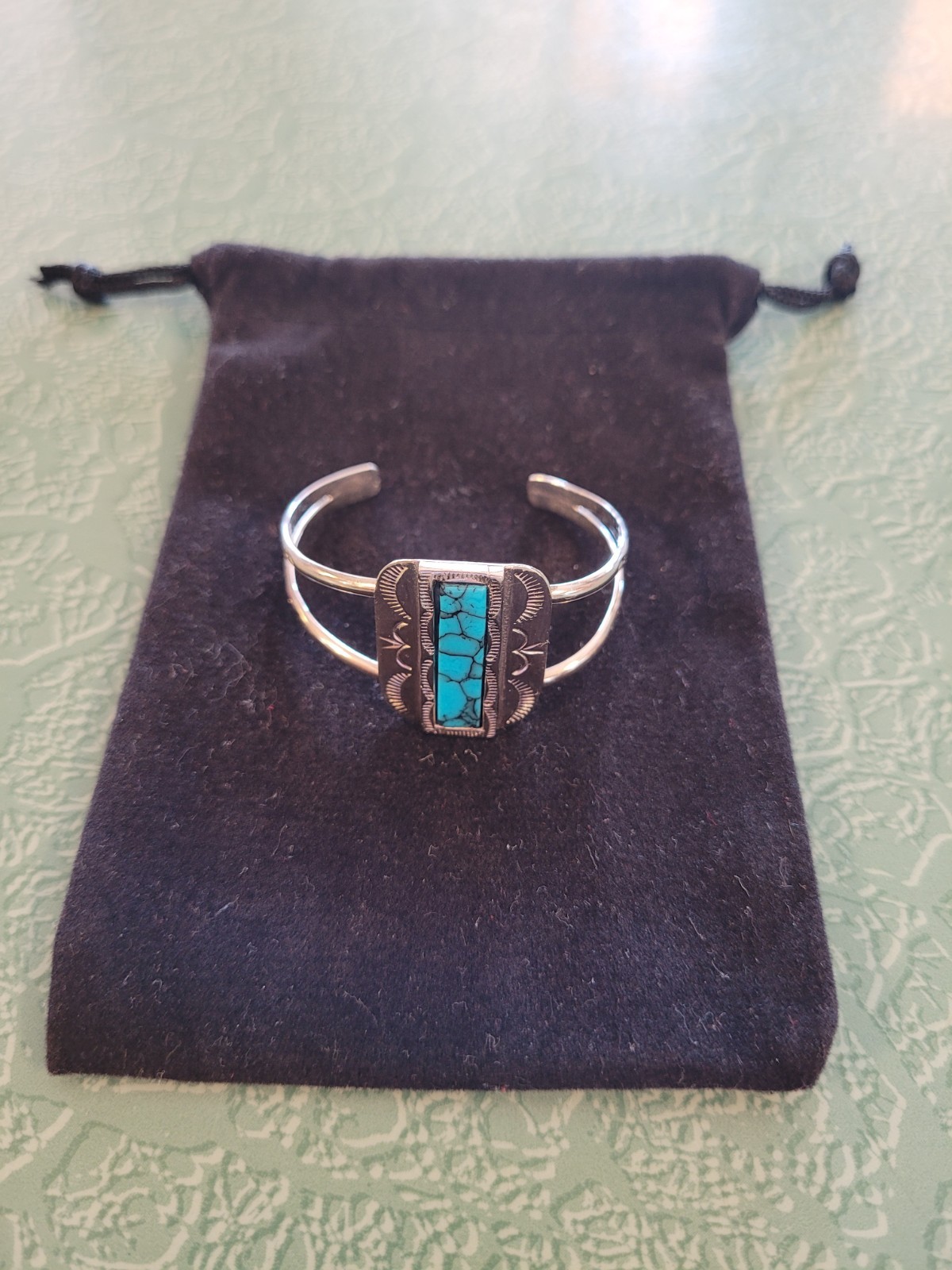 Vintage Navajo Style Turquoise Cuff Bracelet Signed J Small Size 4″