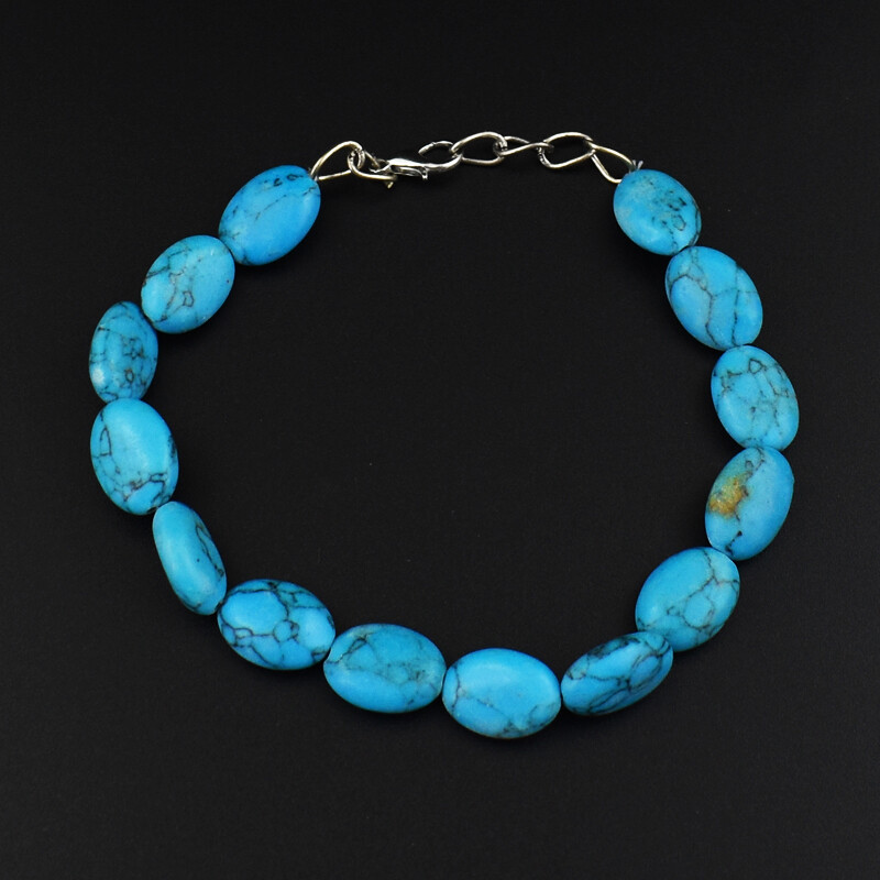 73 Cts Earth Mined 6″ Long Blue Howlite Oval Shape Beads Bracelet JK 81E321