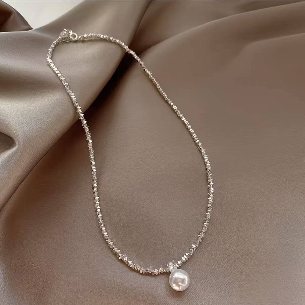 Sparkling Silver Twist Chain Pearl Pendant Necklace