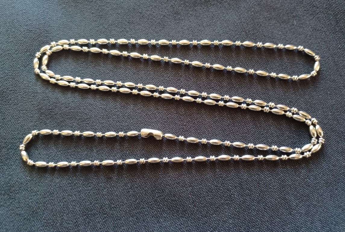 Silver Stainless Steel Rice & 2 Smashed Ball Bead Stylish Fashion Dog Tag Chain