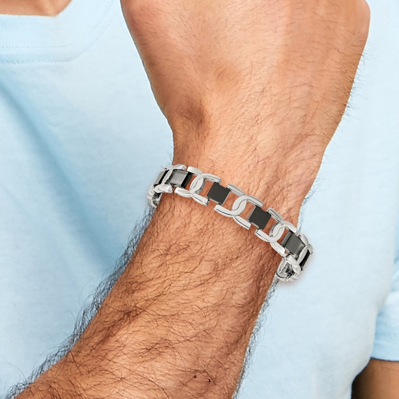 Chisel Stainless Steel Polished Black IP-plated 8 inch Fancy Link Bracelet SRB27