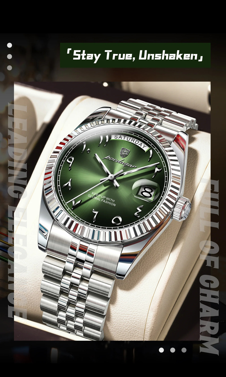 Stainless Steel Waterproof Quartz Watches For Mens Arabic Numerals POEDAGAR