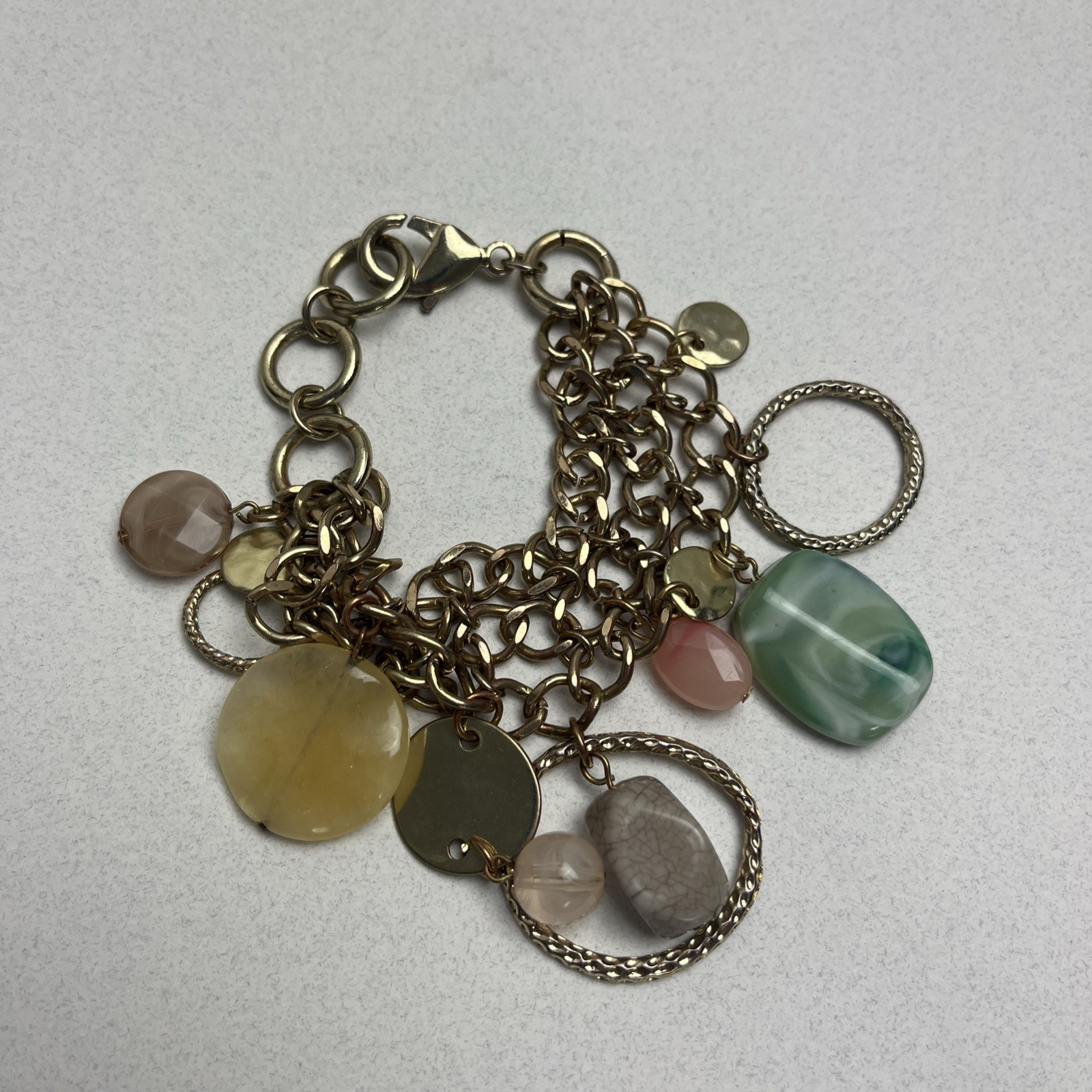 Gold Tone Chain Metal and Stone Charms Multicolor Beads Women’s Bracelet