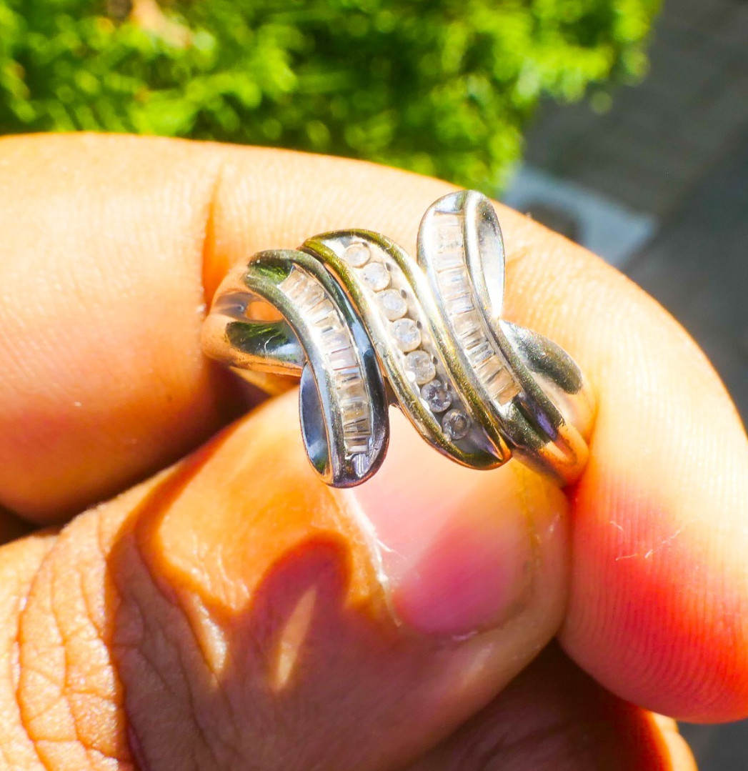 925 Sterling Silver & 14K Gold Two-Tone Round & Baguette Diamond Swirl Ring