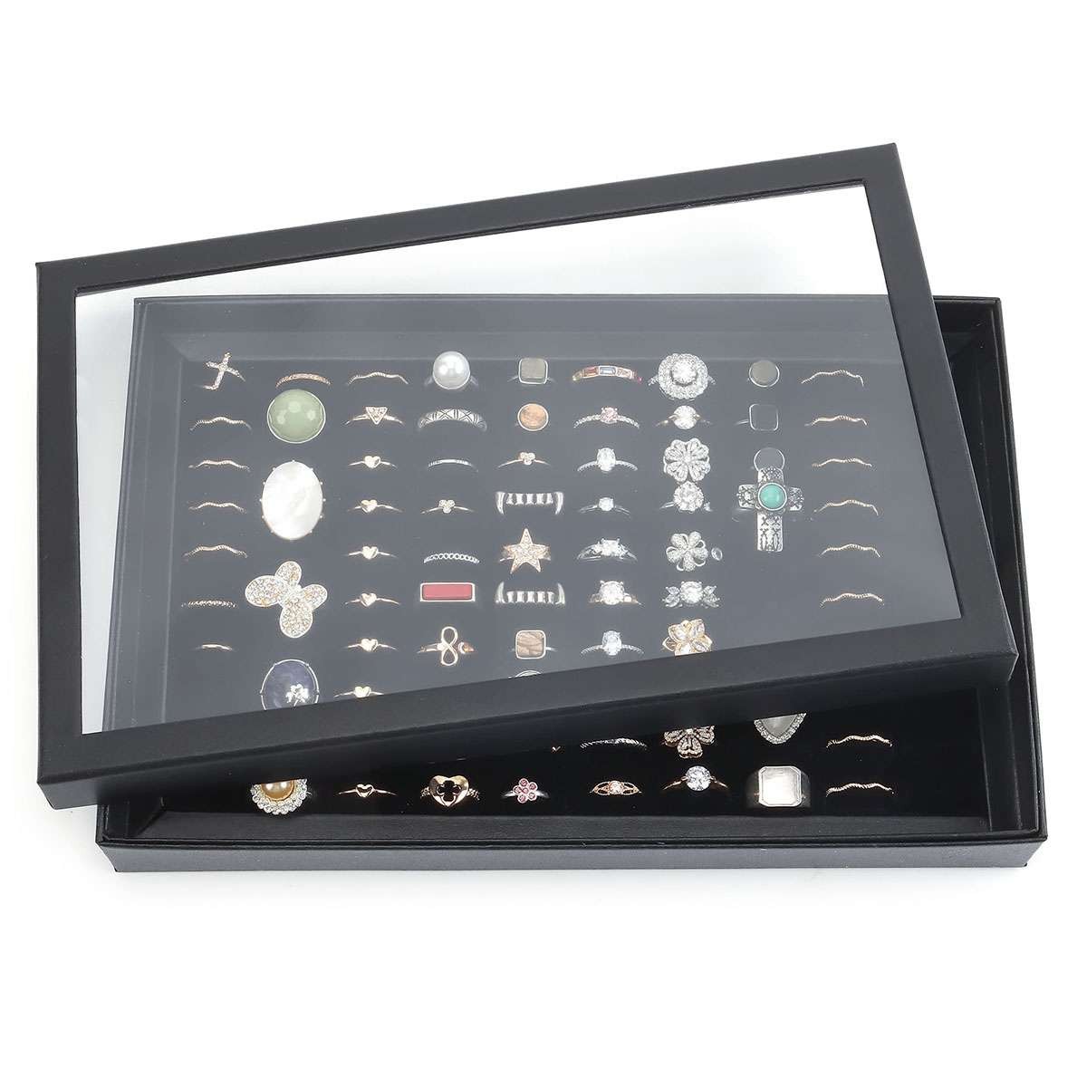2 Pack 100 Slots Jewelry Ring Display Organizer Tray Holder Storage Boxes Case