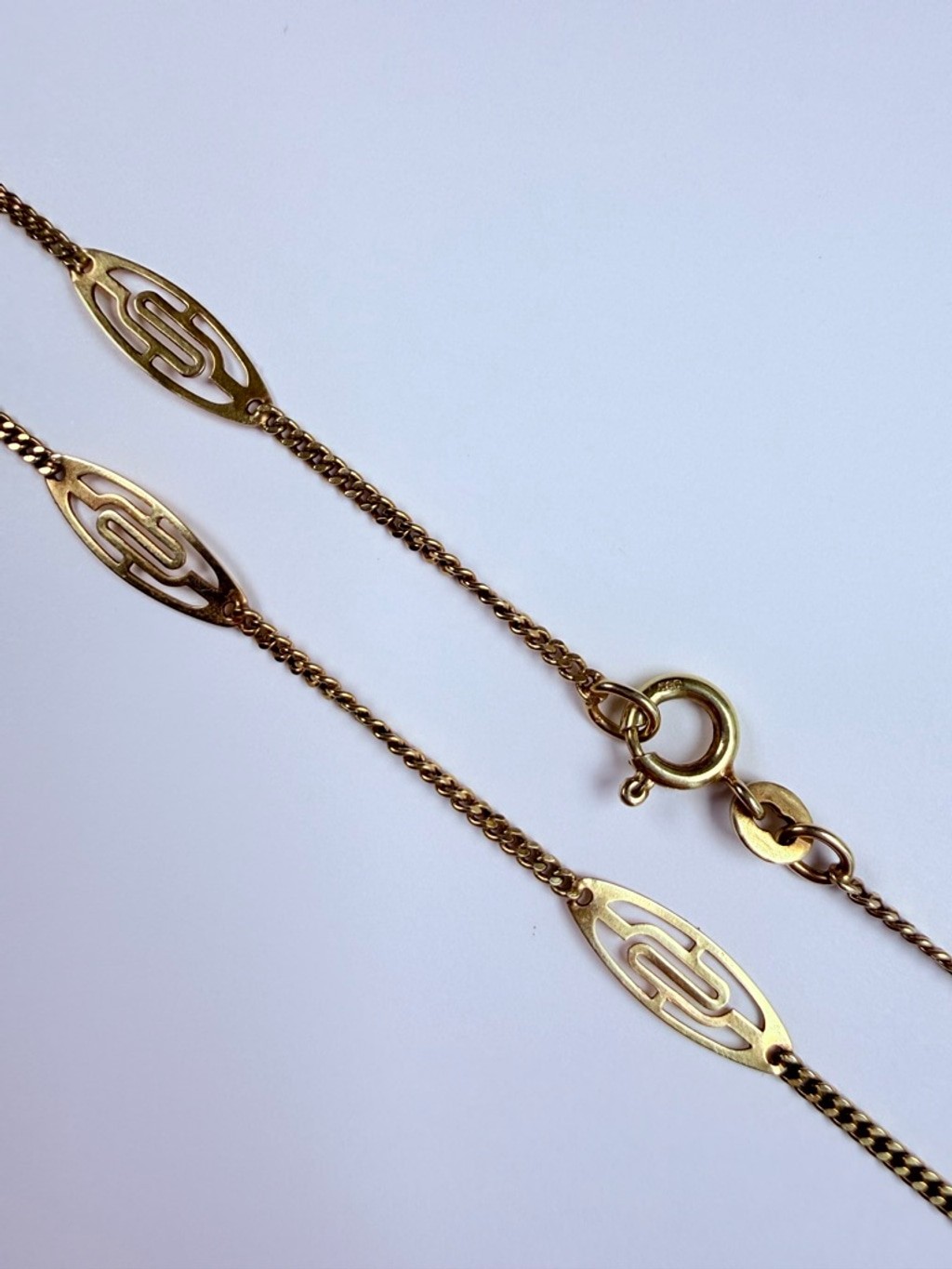 14K Solid Gold Unoaerre Geometric Ornate Curb Station Collar Vintage Necklace