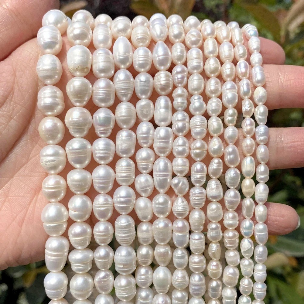 Natural White Freshwater 8-9mm Pearl Irregular Baroque Punch Loose Beads 15”