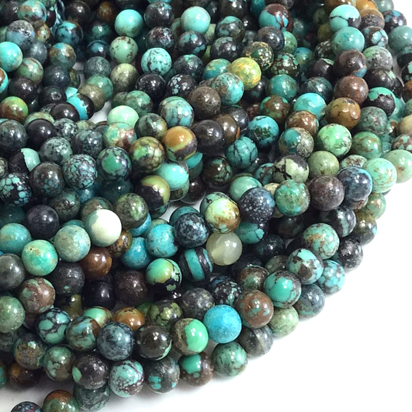 4mm Grade AAA Genuine Natural Turquoise Blue Green Smooth Round Loose Bead 15″