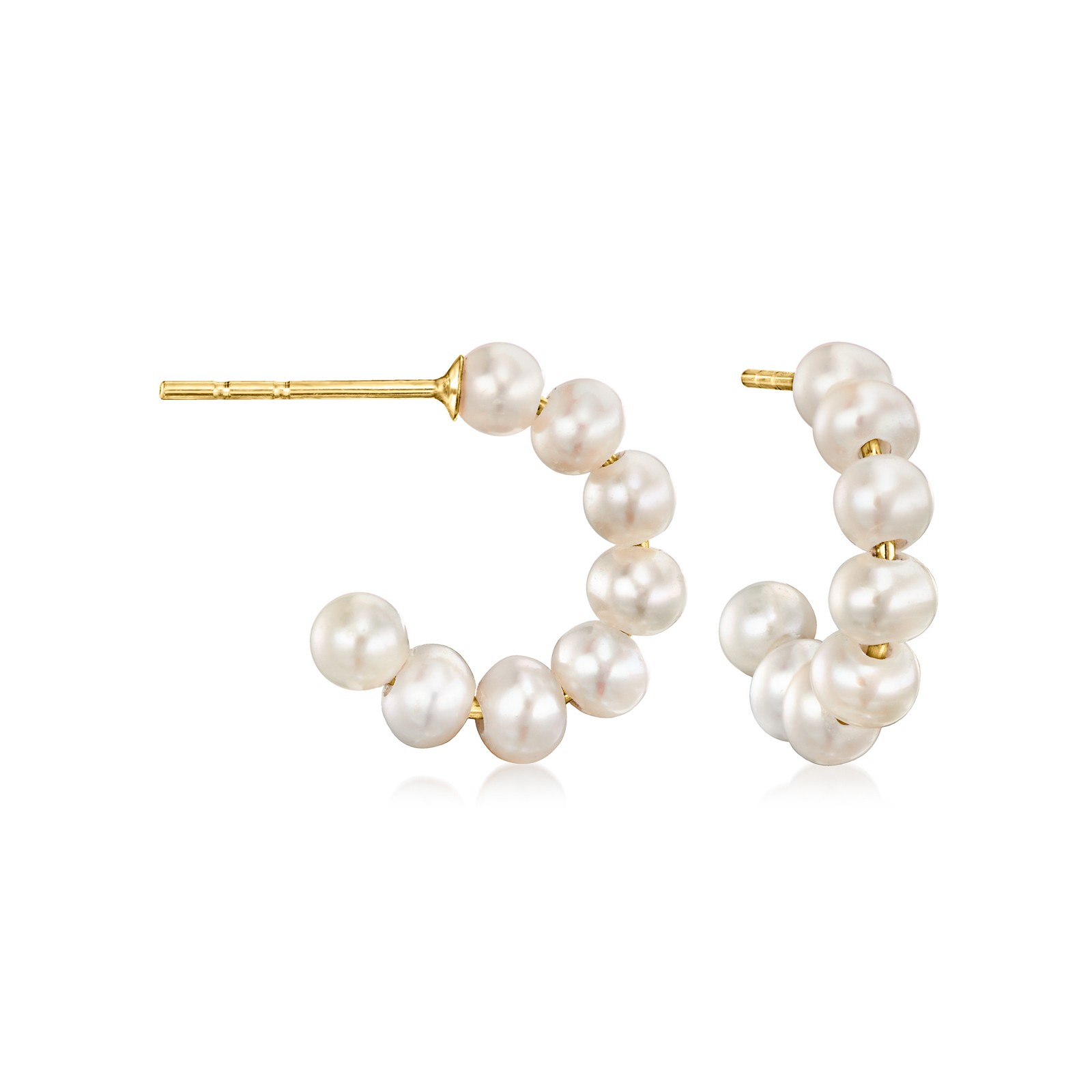 3-3.5mm Cultured Pearl C-Hoop Earrings in 14kt Yellow Gold. 1/2 inches