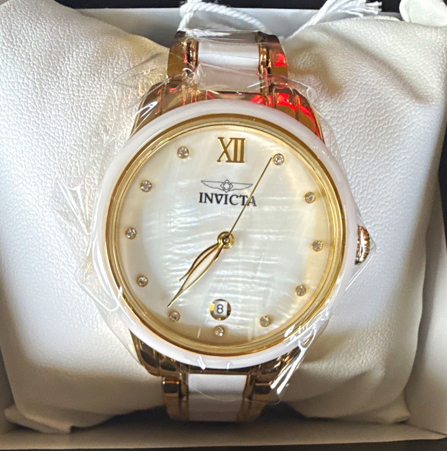 Invicta Women’s Celestial 34.7 Gold tone case White+Gold Metal dial Gold Band