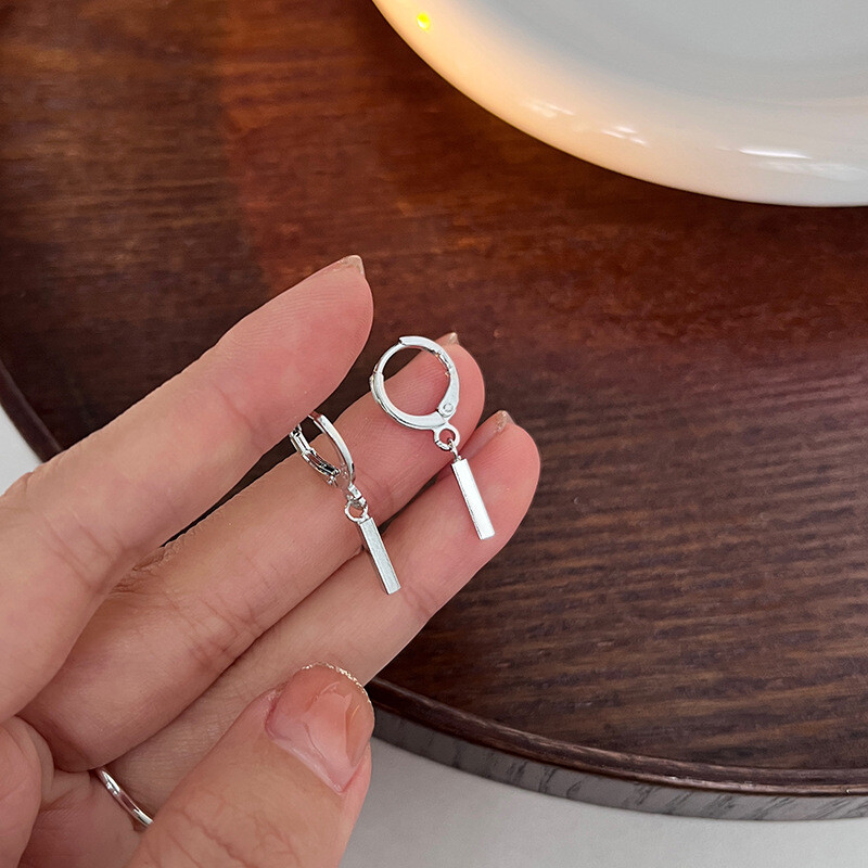 925 Silver Gold Plated LeverBack Hoop Drop Dangle Bar French Wire Earrings I123
