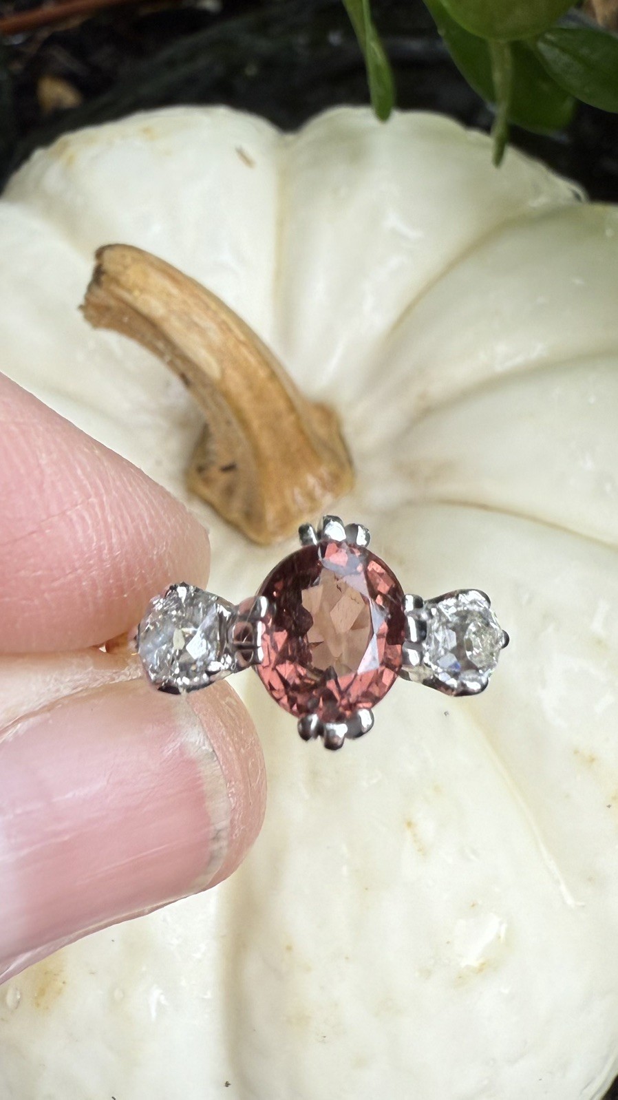 Victorian Trilogy Ring in 18KYellow & White Gold, Spinel 1Ct & 2 (22.5pt) diamon