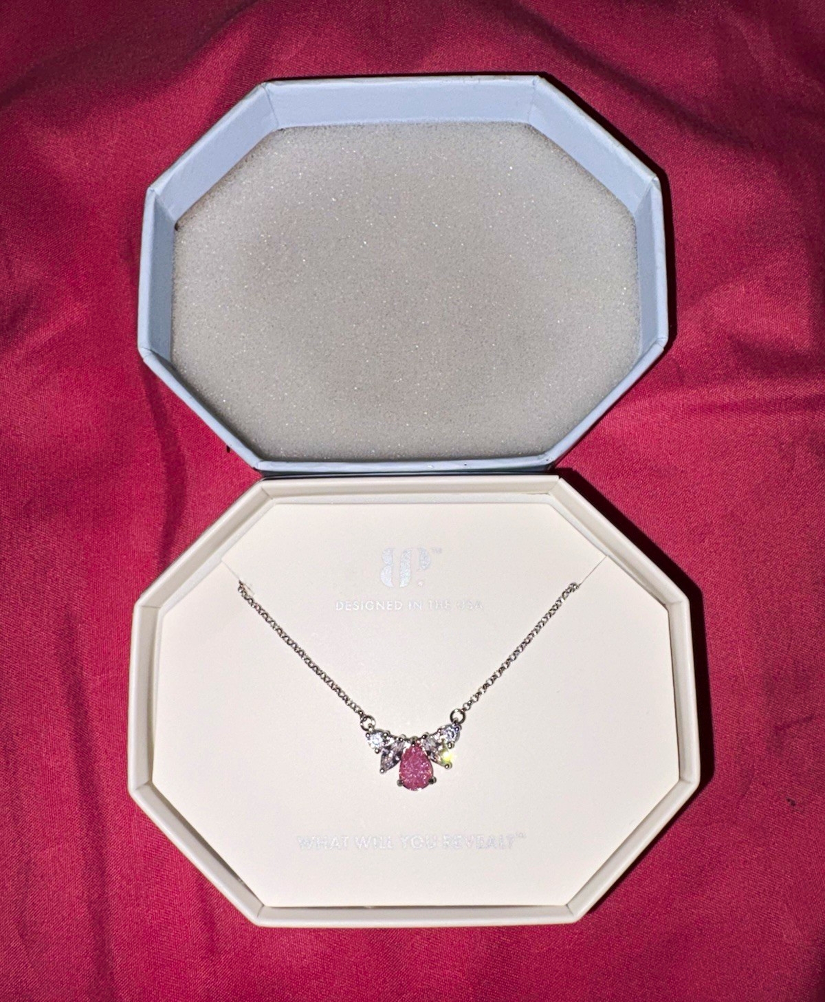 Bomb Party RBP6240 Rhodium Plated Pink Crystal Necklace 18in + Extender